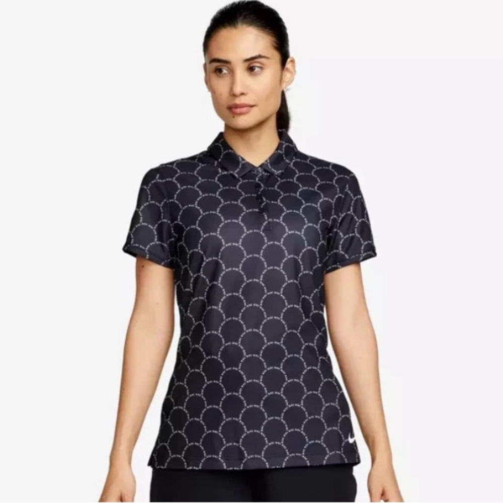 Nike Women's Dri-FIT Victory Short Sleeve Printed Black & White Golf Polo Top XL